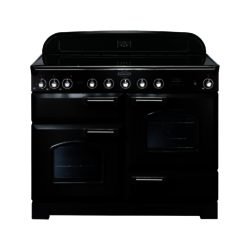 Rangemaster Classic Deluxe 110cm Electric Induction 90430 Range Cooker in Black with Brass Trim and Induction Hob